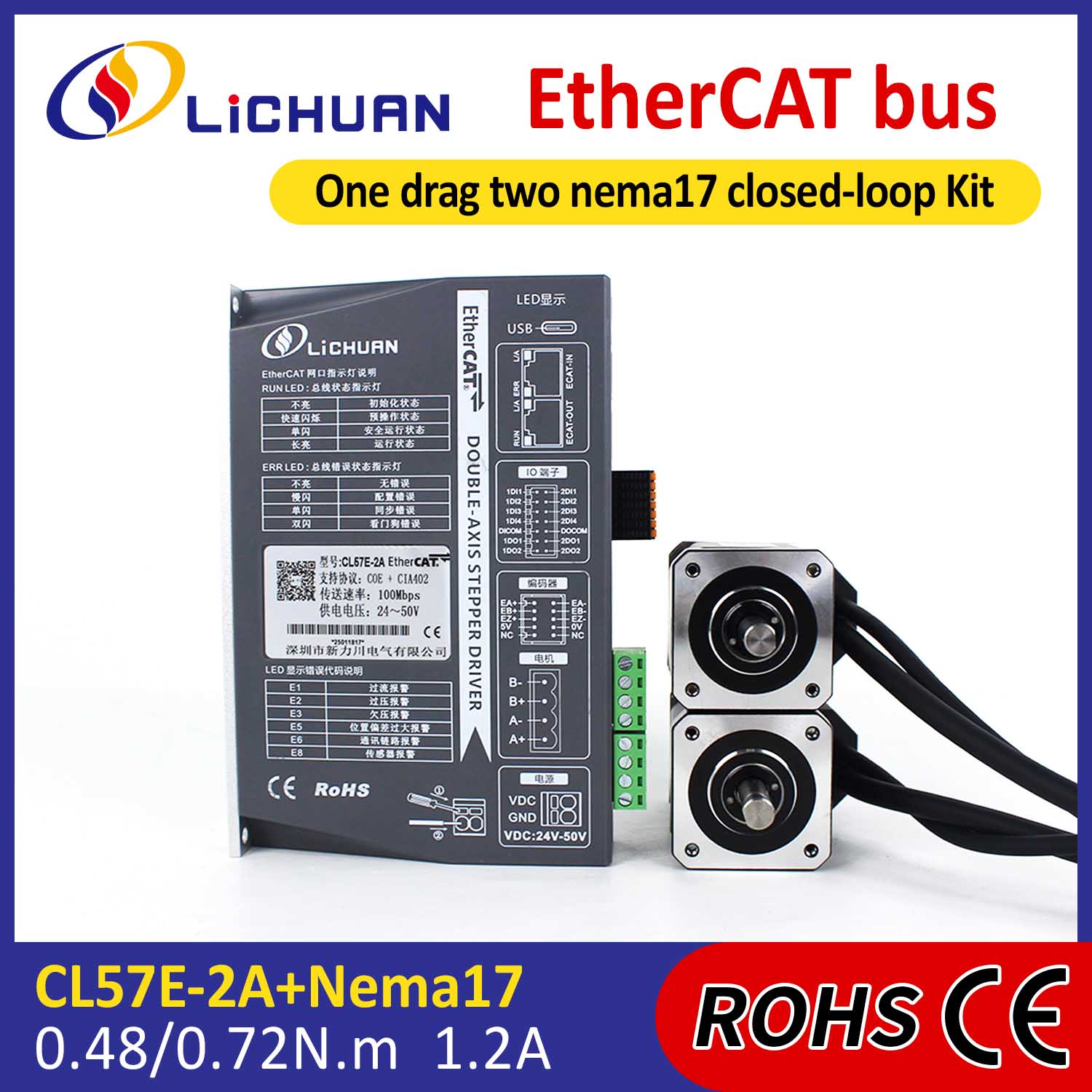 ethercat ປະມານ 2phase nema17 2 Axis dc ປິດ Loop Stepper Dripers Key
